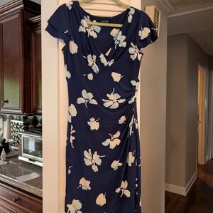 Floral Navy Dress with White Accents